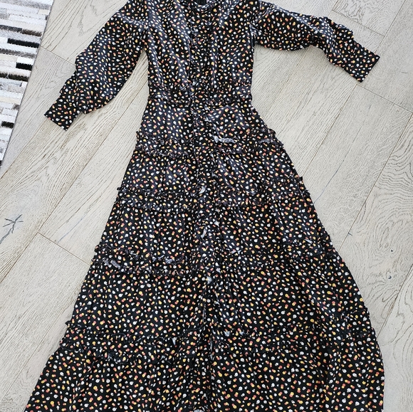 The ALLEY MAXI DRESS Black w/orange/white/yellow Design XS - Picture 3 of 12